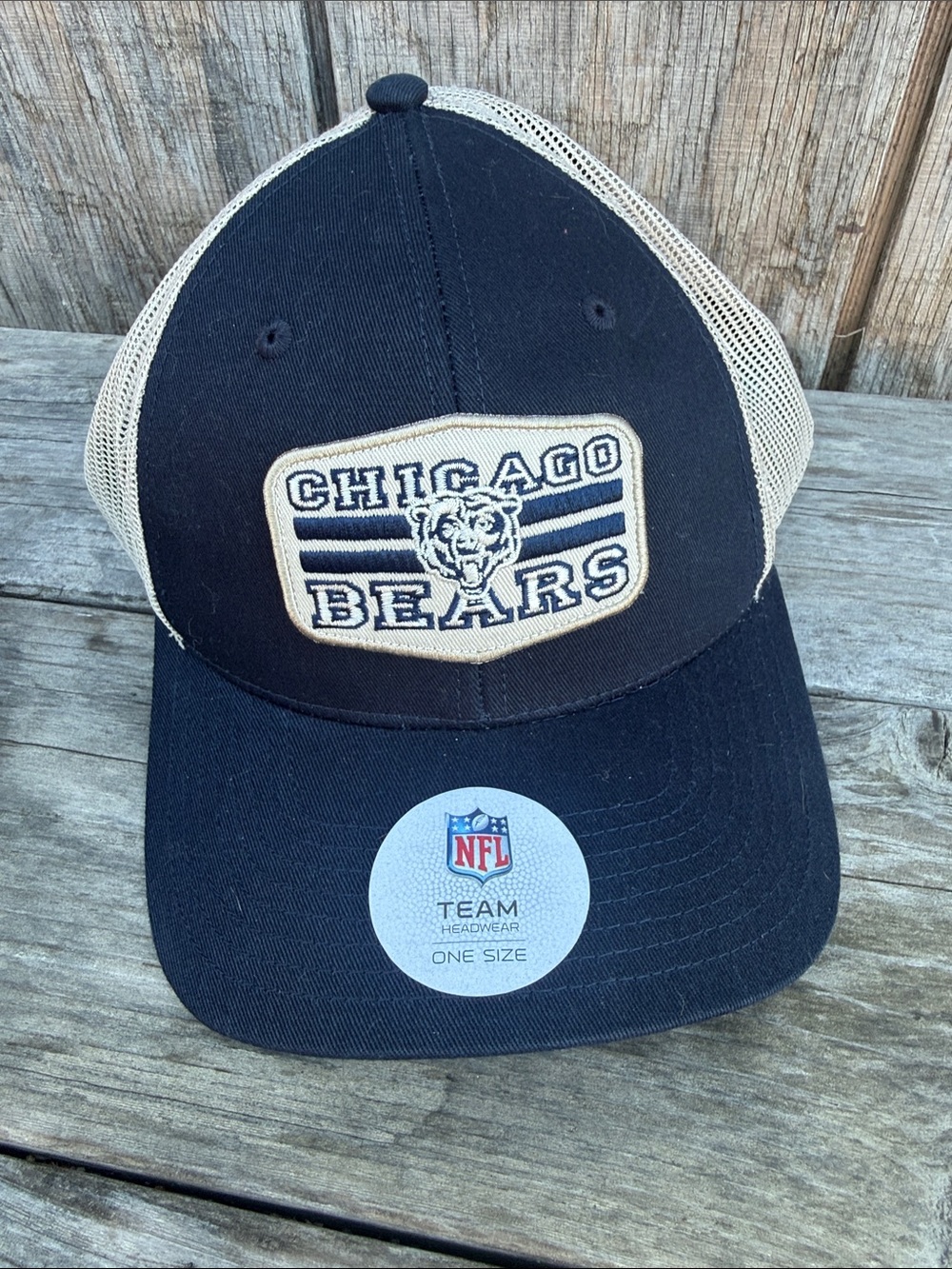 NFL Chicago Bears Navy and Cream Mesh Trucker Hat Snap Back Adjustable Sizing